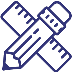 A line-art icon of a pencil and a ruler crossed, representing custom design and planning services.